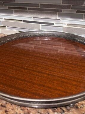 Classic Wooden and Metal Serving Tray - Brown